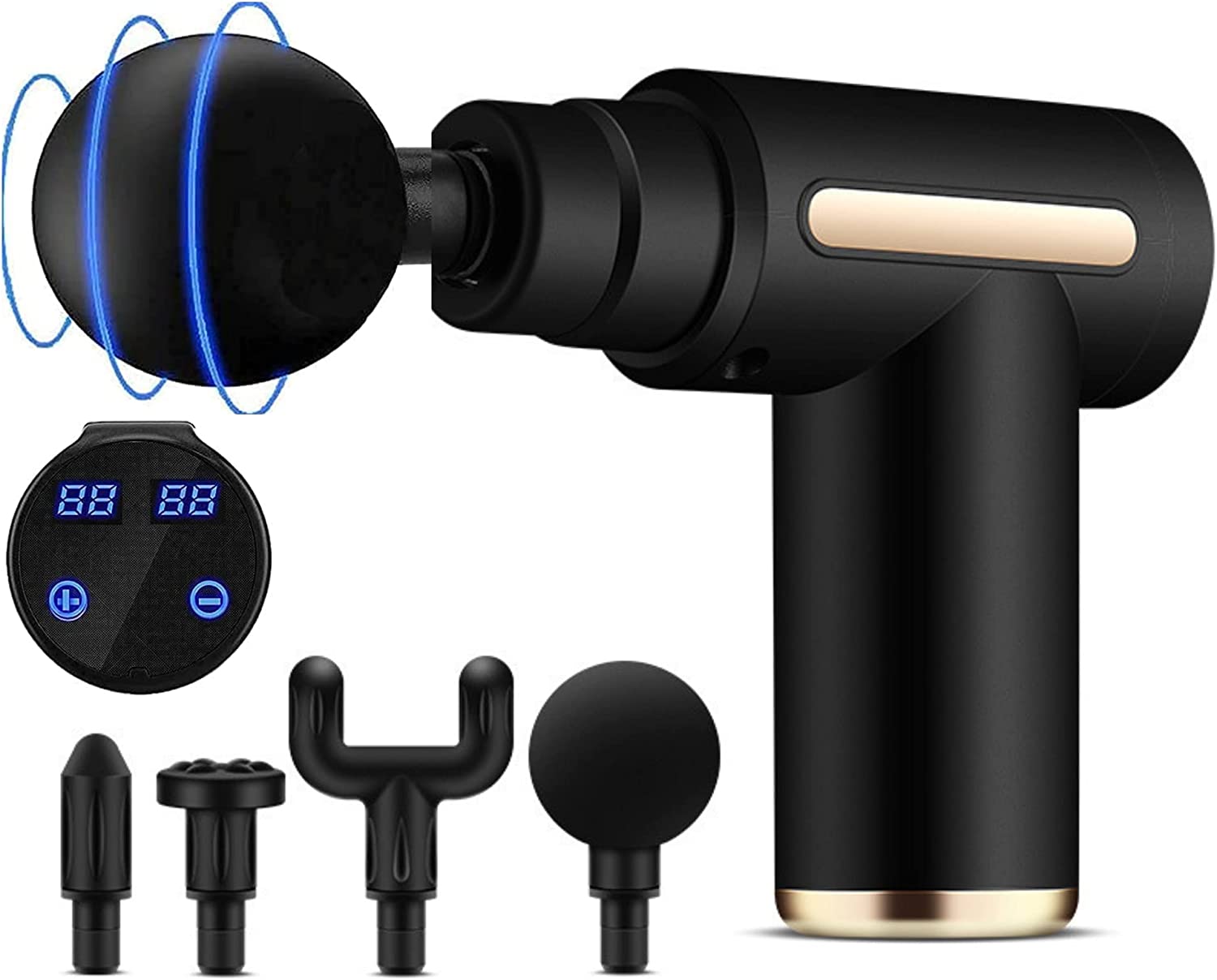 Pistola de Masaje Muscular | Terapia Percusiva Portátil con 4 Cabezas y 6 Velocidades